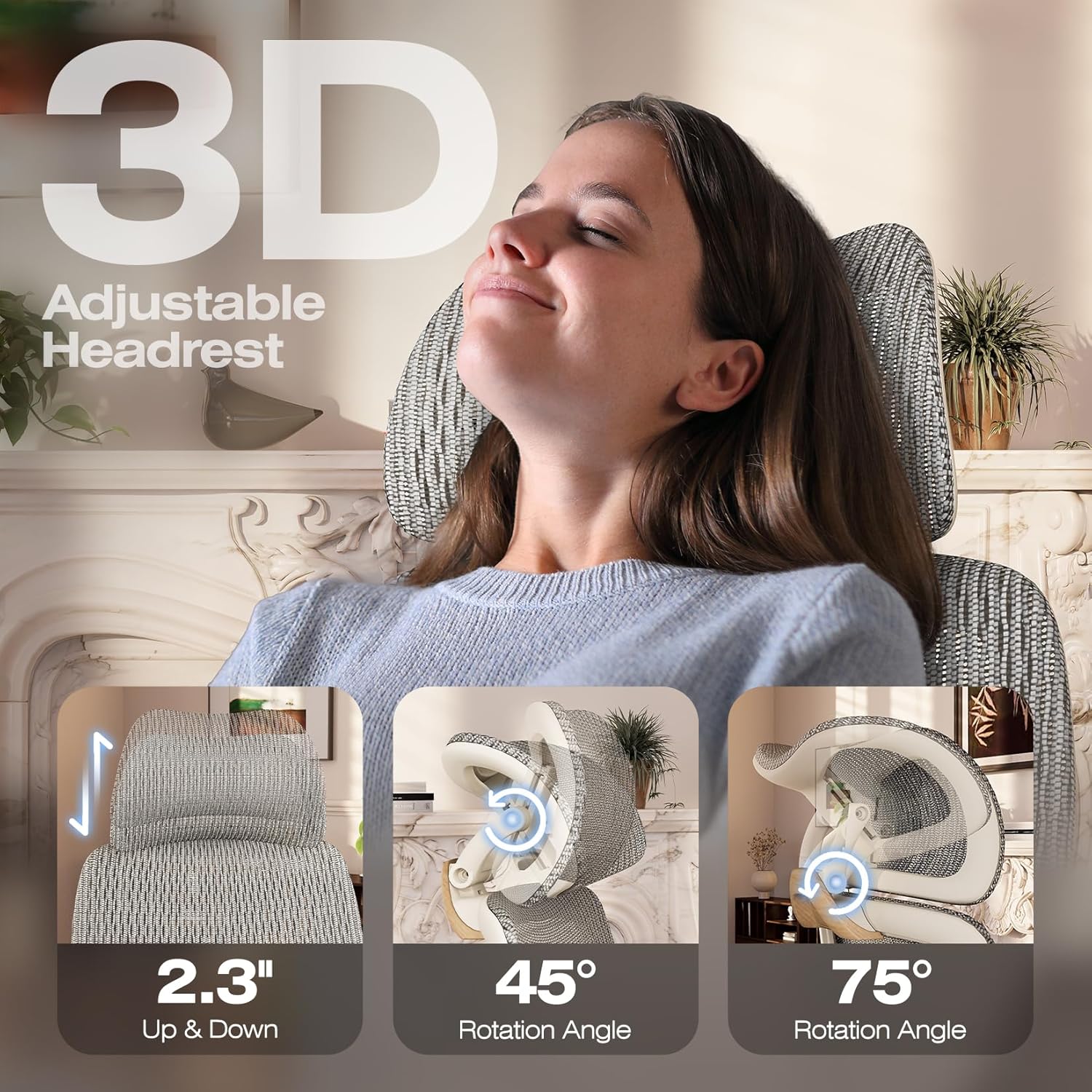 ELABEST X100 Ergonomic Office Chair with Footrest, Big and Tall Home Desk Chair with 5D Flip-Up Arms, Adjustable 3D Lumbar Support,High Back Rolling Computer Chair, Swivel Mesh Chairs (Foggy Morning) - Image 5