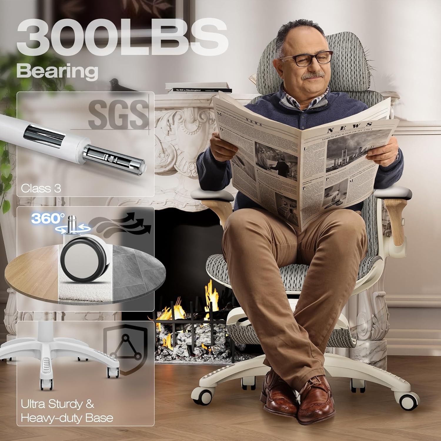 ELABEST X100 Ergonomic Office Chair with Footrest, Big and Tall Home Desk Chair with 5D Flip-Up Arms, Adjustable 3D Lumbar Support,High Back Rolling Computer Chair, Swivel Mesh Chairs (Foggy Morning) - Image 8