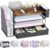gianotter Wood Desk Organizers and Accessories with File Holder, 4-Tier Desk Accessories & Workspace Organizers with Drawer and Pen Holder, Paper Organizer for Office Supplies (Wood)
